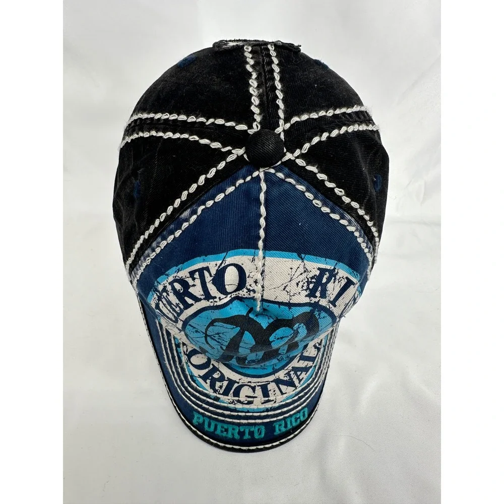 Robin Ruth Puerto Rico Hat Mens OSFA Blue Black Distressed Souvenir Cap PR Logo